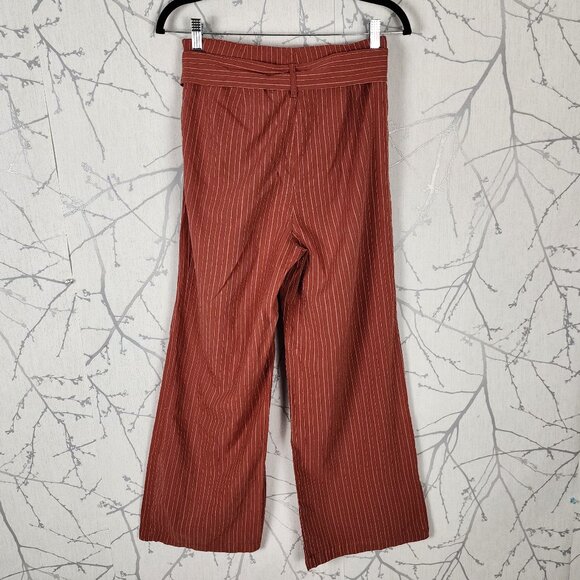 Blue Rain Orange Pinstripe High Rise Tie Front Wide Leg Pants - Picture 3 of 7